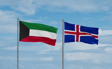 Iceland and Kuwait flags, country relationship concept