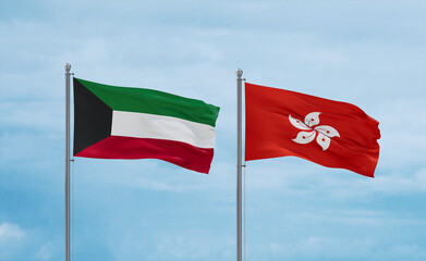 Hong Kong and Kuwait flags, country relationship concept
