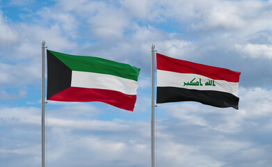 Iraq and Kuwait flags, country relationship concept