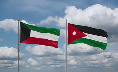 Jordan and Kuwait flags, country relationship concept