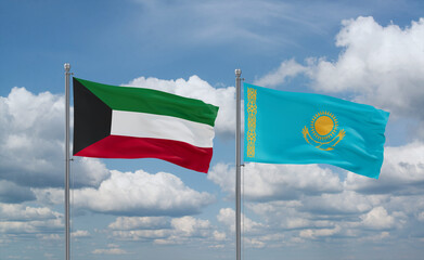 Kazakhstan and Kuwait flags, country relationship concept
