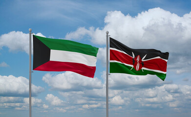Kenya and Kuwait flags, country relationship concept