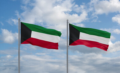 Two Kuwait flags, country relationship concept