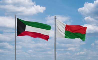 Madagascar and Kuwait flags, country relationship concept