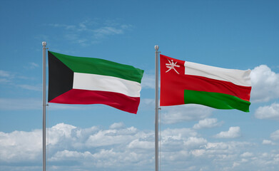 Oman and Kuwait flags, country relationship concept