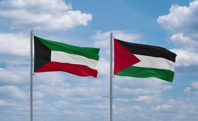 Palestine and Kuwait flags, country relationship concept