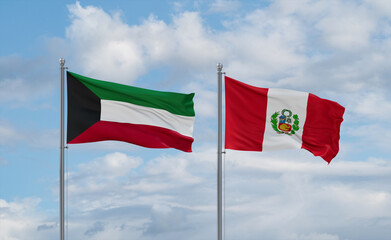 Peru and Kuwait flags, country relationship concept