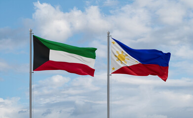 Philippines and Kuwait flags, country relationship concept