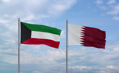 Qatar and Kuwait flags, country relationship concept