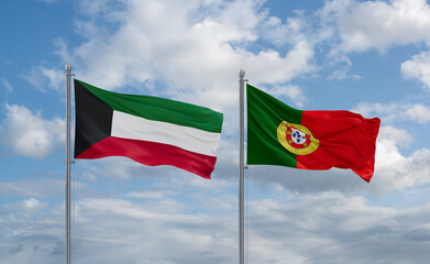 Portugal and Kuwait flags, country relationship concept