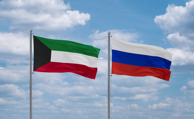 Russia and Kuwait flags, country relationship concept