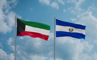 Salvador and Kuwait flags, country relationship concept