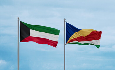 Seychelles and Kuwait flags, country relationship concept