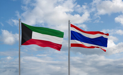 Thailand and Kuwait flags, country relationship concept