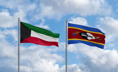 Eswatini and Kuwait flags, country relationship concept
