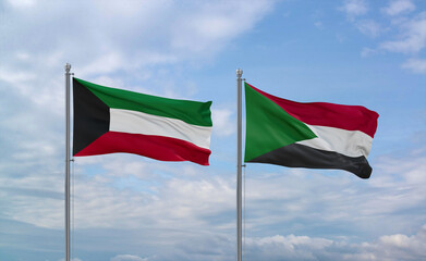 Sudan and Kuwait flags, country relationship concept