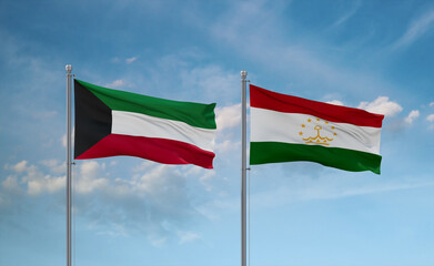 Tajikistan and Kuwait flags, country relationship concept