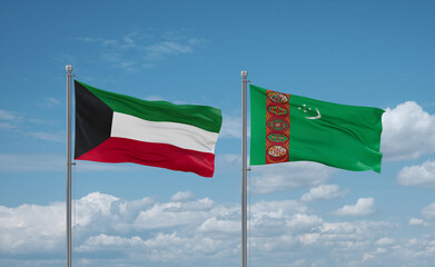 Turkmenistan and Kuwait flags, country relationship concept