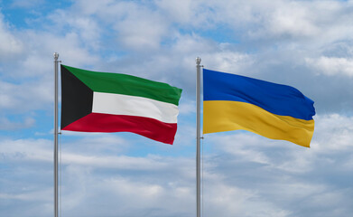 Ukraine and Kuwait flags, country relationship concept
