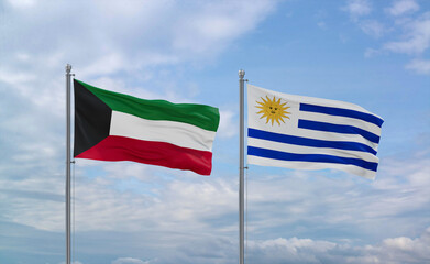 Uruguay and Kuwait flags, country relationship concept