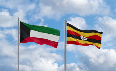 Uganda and Kuwait flags, country relationship concept