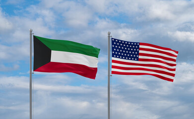 USA and Kuwait flags, country relationship concepts