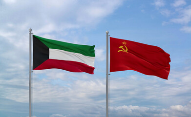 Soviet Union and Kuwait flags, country relationship concept