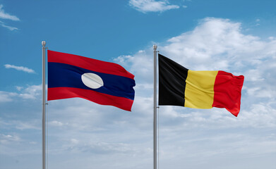 Belgium and Laos flags, country relationship concept