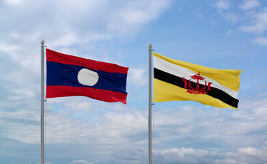 Brunei and Laos flags, country relationship concepts