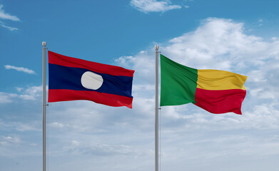 Benin and Laos flags, country relationship concept