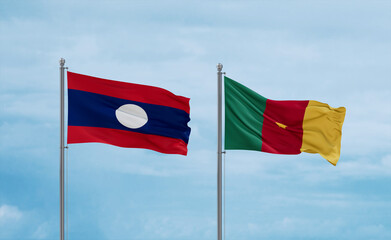 Cameroon and Laos flags, country relationship concept