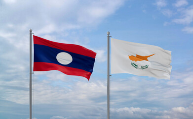 Cyprus and Laos flags, country relationship concept