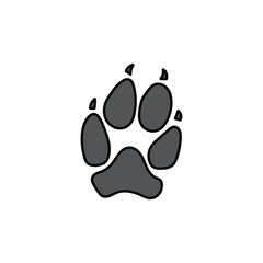 A hand-drawn cartoon dog paw icon on a white background.