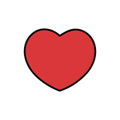 A hand-drawn cartoon icon of a red heart on a white background. The concept of Valentine's Day.