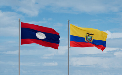 Ecuador and Laos flags, country relationship concept