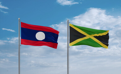 Jamaica and Laos flags, country relationship concept