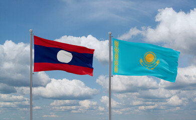 Kazakhstan and Laos flags, country relationship concept