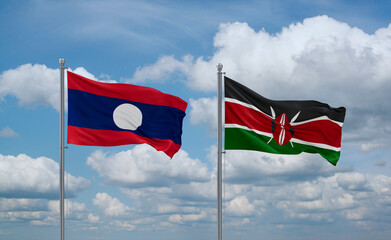 Kenya and Laos flags, country relationship concept