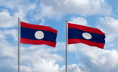 Two Laos flags, country relationship concept