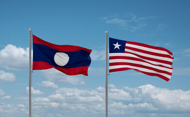 Liberia and Laos flags, country relationship concept