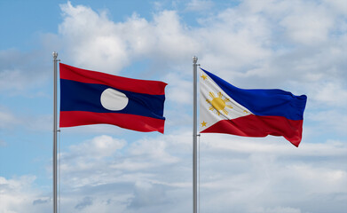 Philippines and Laos flags, country relationship concept