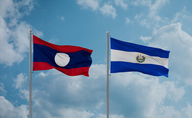Salvador and Laos flags, country relationship concept