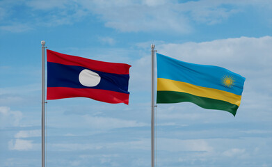 Rwanda and Laos flags, country relationship concept