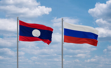Russia and Laos flags, country relationship concept