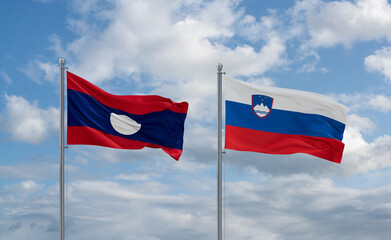 Slovenia and Laos flags, country relationship concept