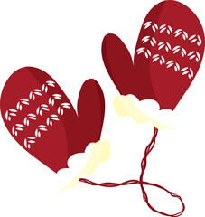 Red knitted mittens with fur. Christmas illustration. High quality vector illustration.
