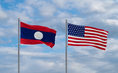 USA and Laos flags, country relationship concepts