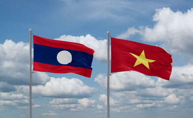 Vietnam and Laos flags, country relationship concept