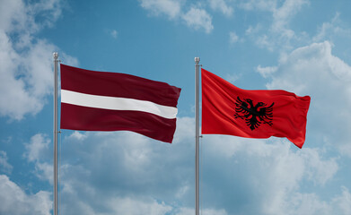 Latvia and Albania national flags, country relationship concept
