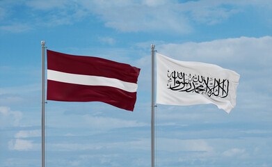 Latvia and Afghanistan national flags, country relationship concept